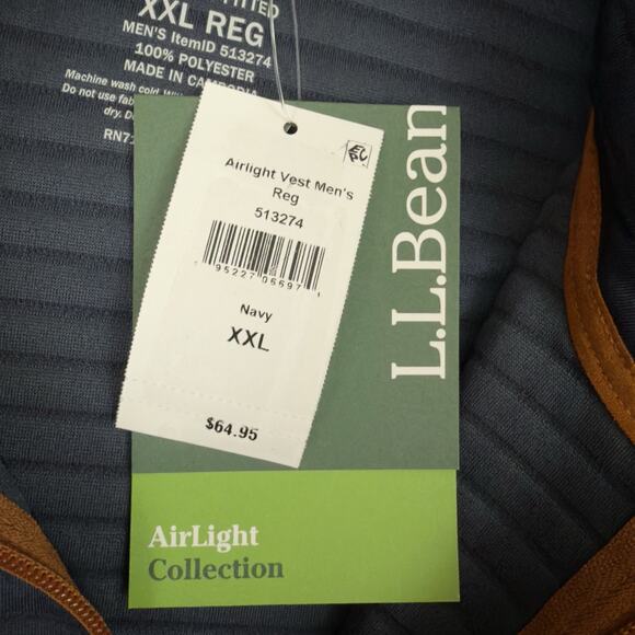 LL Bean Airlight Vest Mens XXL Full Zip Stretch Lightweight Navy Blue 513274 - Picture 8 of 10